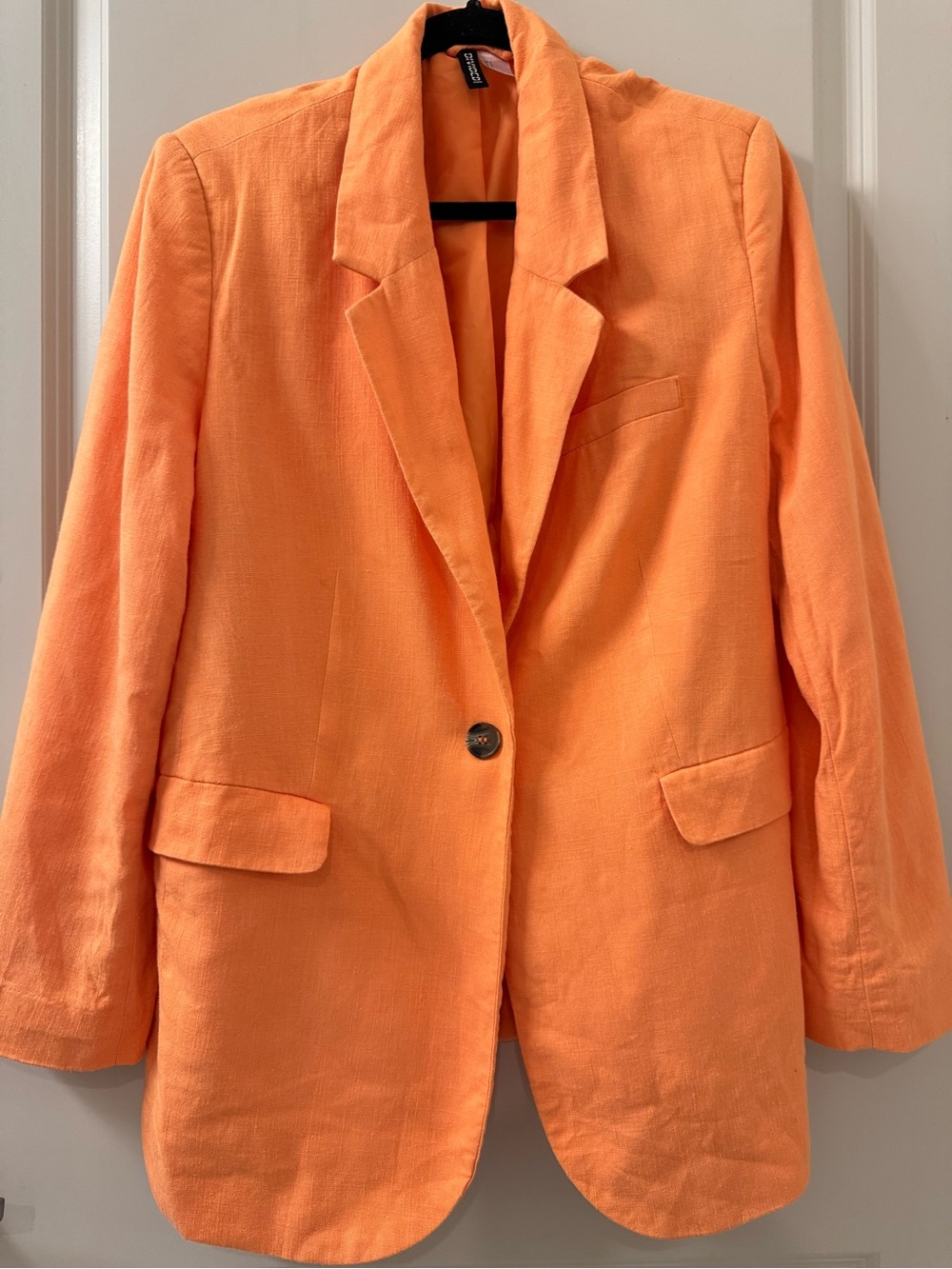 H&M Divided Blazer Womens Sz Small Orange Linen Blend One Button Career Oversize